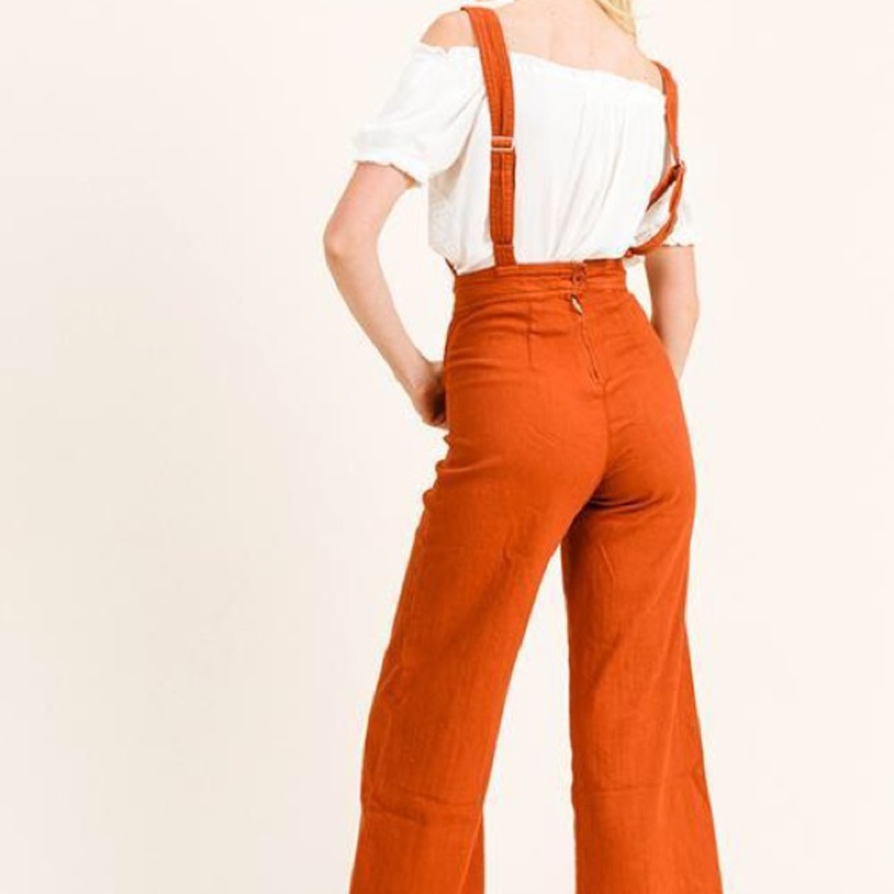 70s Style Rust Twill Denim Overalls Jumpsuit - Picture 4 of 7